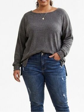 Dokotoo Grey Waffle Knit Oversized Tunic Top Long Sleeve Plus Size 2XL